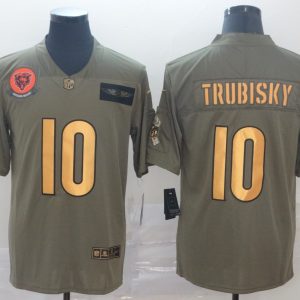 Men's Chicago Bears #10 Mitchell Trubisky 2019 Olive/Gold Salute To Service Limited Jersey