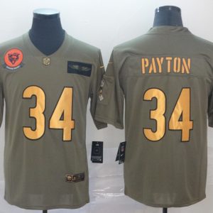 Men's Chicago Bears #34 Walter Payton 2019 Olive/Gold Salute To Service Limited Jersey