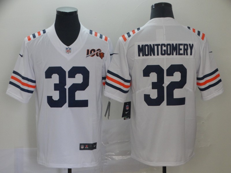 Men's Chicago Bears #32 Montgomery White 2019 100th Season Limited Stitched NFL Jersey