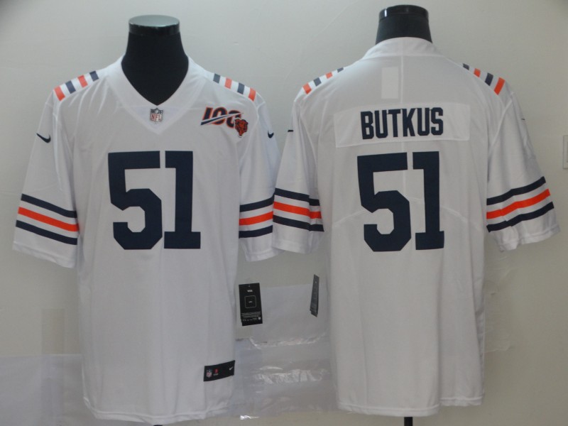 Men's Chicago Bears #51 Butkus White 2019 100th Season Limited Stitched NFL Jersey