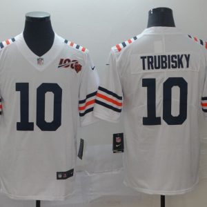 Men's Chicago Bears #10 Mitchell Trubisky White 2019 100th Season Limited Stitched Jersey
