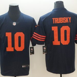 Nike Chicago Bears 10 Trubisky Blue with Orange Letters Vapor Untouchable Limited Player Jersey