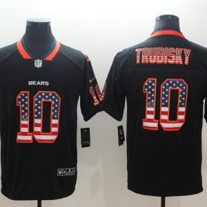 Nike 2018 Chicago Bears 10 Trubisky USA Flag Fashion Black Color Rush Limited Jersey