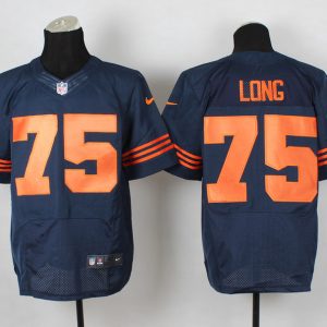 Nike Chicago Bears #75 Long Blue Jersey with Orange Number
