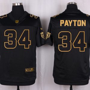 Mens Chicago Bears #34 Payton Pro Line Black Gold Collection Jersey