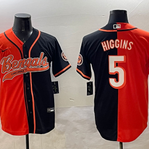 Men's Cincinnati Bengals #5 Tee Higgins Orange With Patch Split Stitched Baseball Jersey