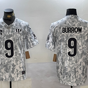 Men's Cincinnati Bengals #9 Joe Burrow Arctic Camo 2024 F.U.S.E. Salute to Service Jersey