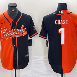 Men's Cincinnati Bengals #1 Ja'Marr Chase Split Baseball Jersey