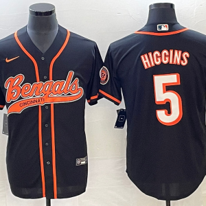Men's Cincinnati Bengals #5 Tee Higgins Black With Patch Cool Base Stitched Baseball Jersey