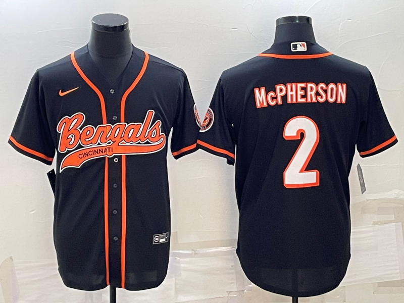 Men's Cincinnati Bengals #2 Evan McPherson Black With Patch Cool Base Stitched Jersey