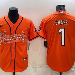 Men's Cincinnati Bengals #1 Ja'Marr Chase Orange Baseball Jersey