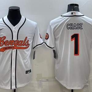 Men's Cincinnati Bengals #1 Ja'Marr Chase White Baseball Jersey