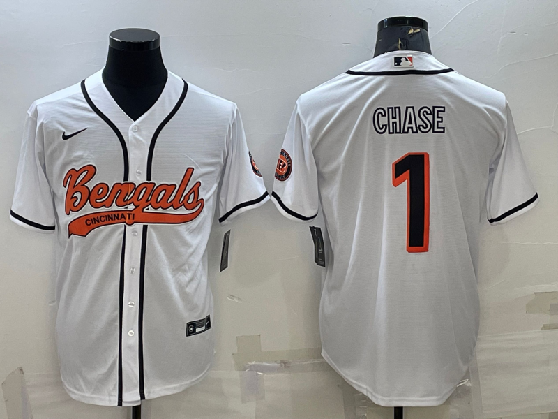 Men's Cincinnati Bengals #1 Ja'Marr Chase White Baseball Jersey