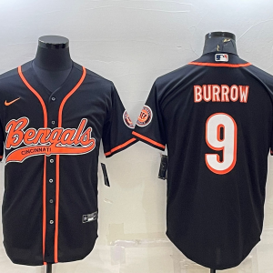 Men's Cincinnati Bengals #9 Joe Burrow Black Baseball Jersey