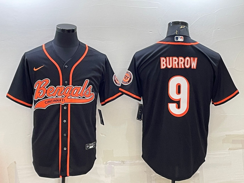 Men's Cincinnati Bengals #9 Joe Burrow Black Baseball Jersey