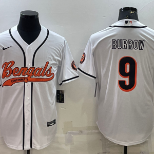 Men's Cincinnati Bengals #9 Joe Burrow White Baseball Jersey