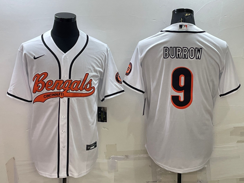 Men's Cincinnati Bengals #9 Joe Burrow White Baseball Jersey