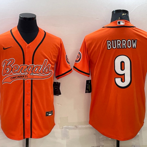 Men's Cincinnati Bengals #9 Joe Burrow Orange Baseball Jersey