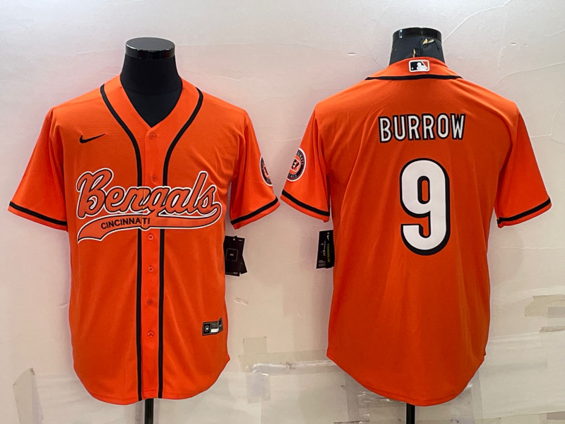 Men's Cincinnati Bengals #9 Joe Burrow Orange Baseball Jersey