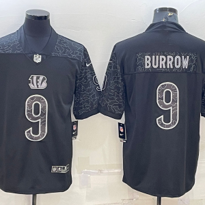 Men's Cincinnati Bengals #9 Joe Burrow Black Reflective Limited Jersey