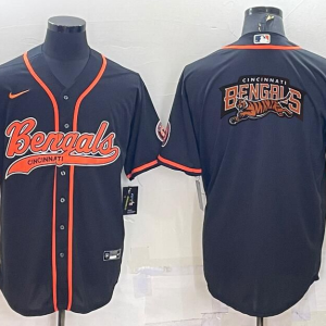 Men's Cincinnati Bengals Black Team Big Logo With Patch Baseball Nike Jersey