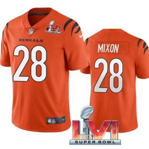 Men's Cincinnati Bengals #28 Joe Mixon Orange 2022 Super Bowl LVI Vapor Limited Jersey
