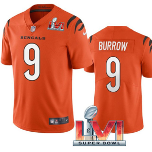 Men's Cincinnati Bengals #9 Joe Burrow Orange 2022 Super Bowl LVI Vapor Limited Jersey