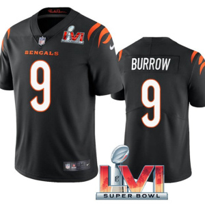 Men's Cincinnati Bengals #9 Joe Burrow Black 2022 Super Bowl LVI Vapor Limited Jersey