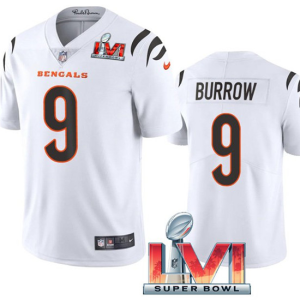 Men's Cincinnati Bengals #9 Joe Burrow White 2022 Super Bowl LVI Vapor Limited  Jersey