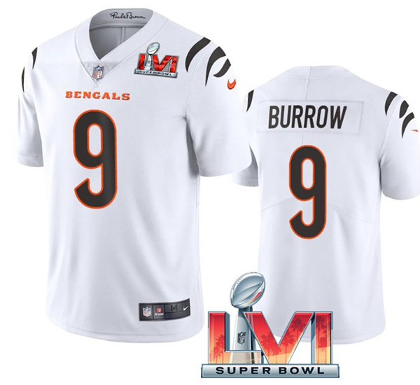 Men's Cincinnati Bengals #9 Joe Burrow White 2022 Super Bowl LVI Vapor Limited Jersey
