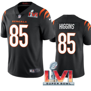 Men's Cincinnati Bengals #85 Tee Higgins Black 2022 Super Bowl LVI Vapor Limited Jersey