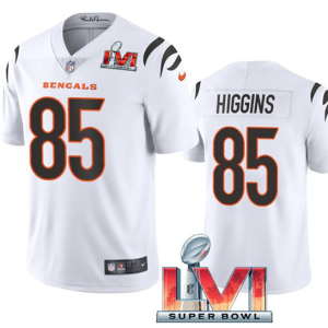 Men's Cincinnati Bengals #85 Tee Higgins White 2022 Super Bowl LVI Vapor Limited Jersey