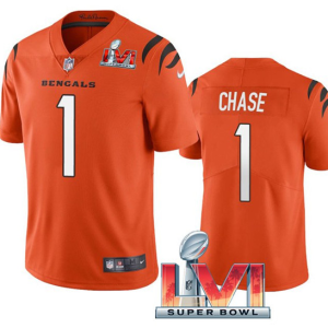 Men's Cincinnati Bengals #1 Ja'Marr Chase Orange 2022 Super Bowl LVI Vapor Limited Jersey