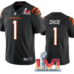 Men's Cincinnati Bengals #1 Ja'Marr Chase Black 2022 Super Bowl LVI Vapor Limited Jersey
