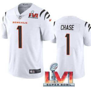 Men's Cincinnati Bengals #1 Ja'Marr Chase White 2022 Super Bowl LVI Vapor Limited Jersey