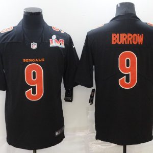 Men's Cincinnati Bengals #9 Joe Burrow 2022 Black Super Bowl LVI Game Jersey