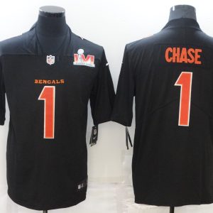 Men's Cincinnati Bengals #1 Ja'Marr Chase 2022 Black Super Bowl LVI Game Jersey