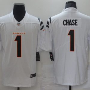 Men's Cincinnati Bengals #1 Ja'Marr Chase 2021 NFL Draft White Vapor Limited Jersey