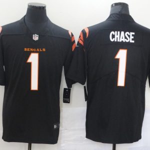 Men's Cincinnati Bengals #1 Ja'Marr Chase 2021 NFL Draft Black Vapor Limited Jersey