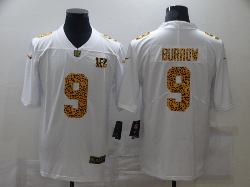 Men's Cincinnati Bengals #9 Joe Burrow White Leopard Vapor Limited Jersey