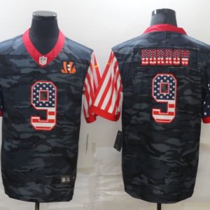 Men's Cincinnati Bengals #9 Joe Burrow 2020 Camo USA Flag Limited Jersey