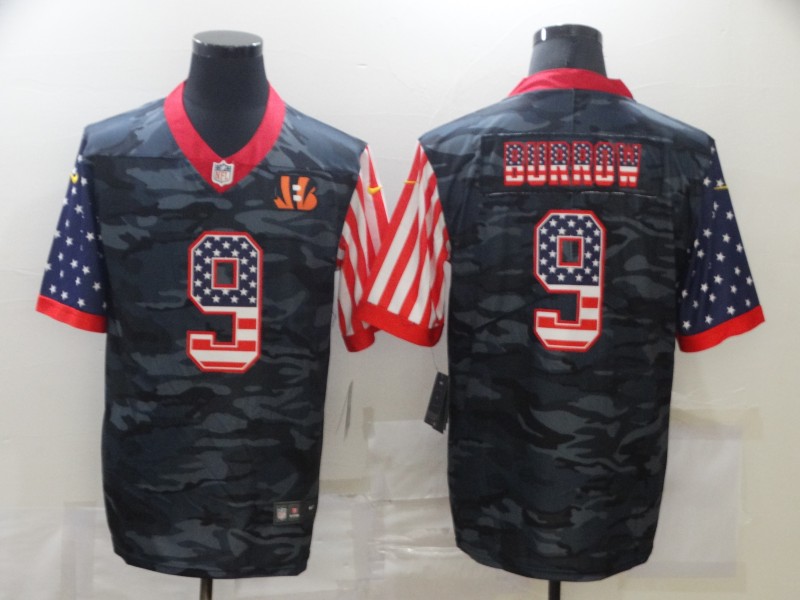 Men's Cincinnati Bengals #9 Joe Burrow 2020 Camo USA Flag Limited Jersey