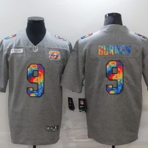 Men's Cincinnati Bengals #9 Joe Burrow 2020 Grey Crucial Catch Limited Jersey
