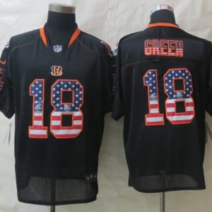 2014 New Nike Cincinnati Bengals 18 Green USA Flag Fashion Black Elite Jerseys