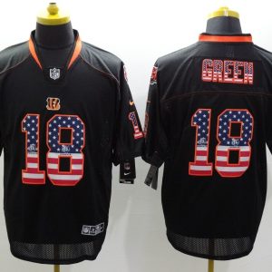 Nike Cincinnati Bengals #18 Green USA Flag Fashion Black Elite Jersey