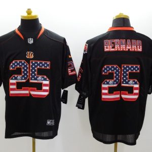 Nike Cincinnati Bengals #25 Bernard USA Flag Fashion Black Elite Jersey