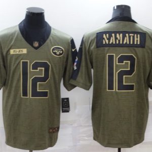 Men's New York Jets #12 Namath 2021 Olive Gold Salute To Service Limited Jersey