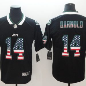 Nike 2018 New York Jets #14 Darnold USA Flag Fashion Black Color Rush Limited Jersey