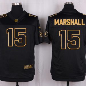 Mens New York Jets #15 Marshall Pro Line Black Gold Collection Jersey