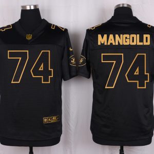Mens New York Jets #74 Mangold Pro Line Black Gold Collection Jersey
